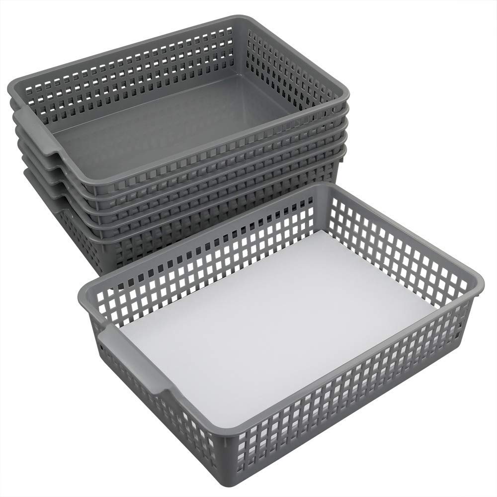 Doryh 6 Packs Plastic Storage Basket, Grey Office Organizer Basket Tray
