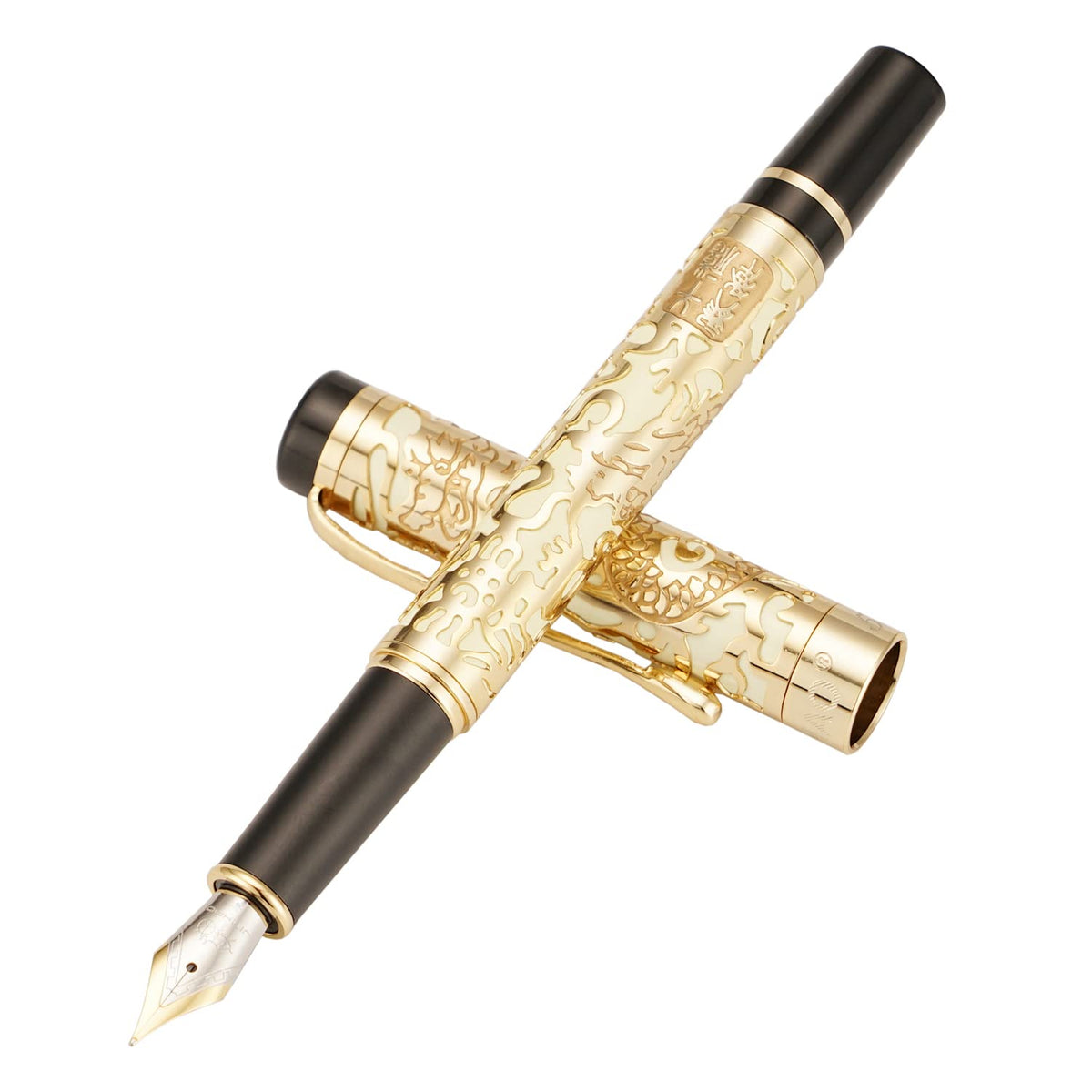 Vintage Jinhao 5000 Metal Fountain Pen Fine Nib 0.5mm Advanced Beautiful Dragon Texture Carving