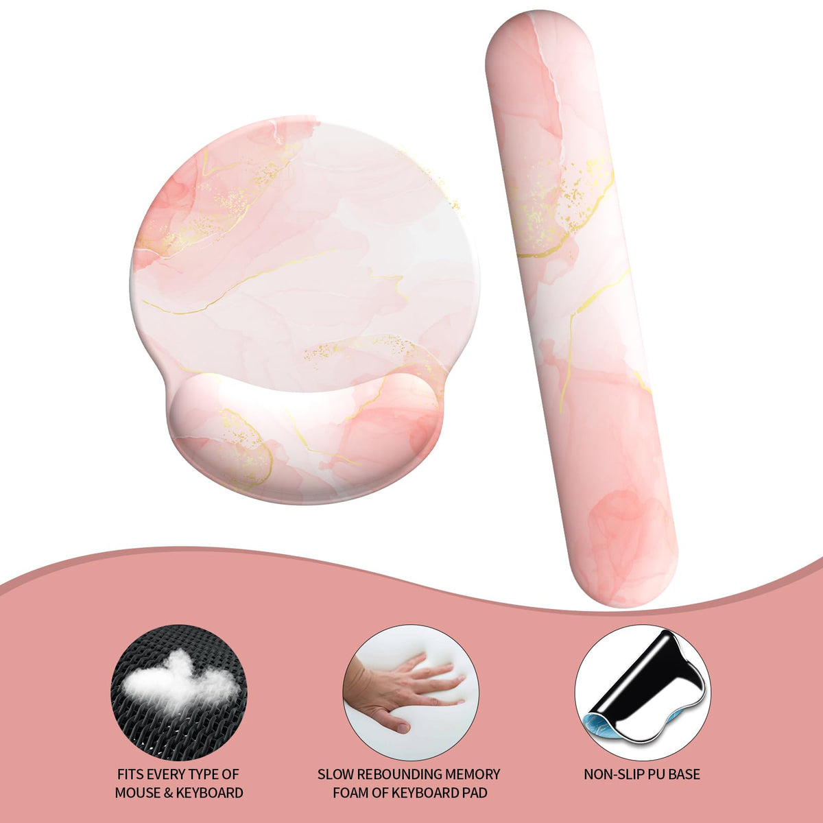 eulps Mouse Pad Wrist Support, Ergonomic Memory Foam Keyboard Wrist Pad & Gel Wrist Rest Set for