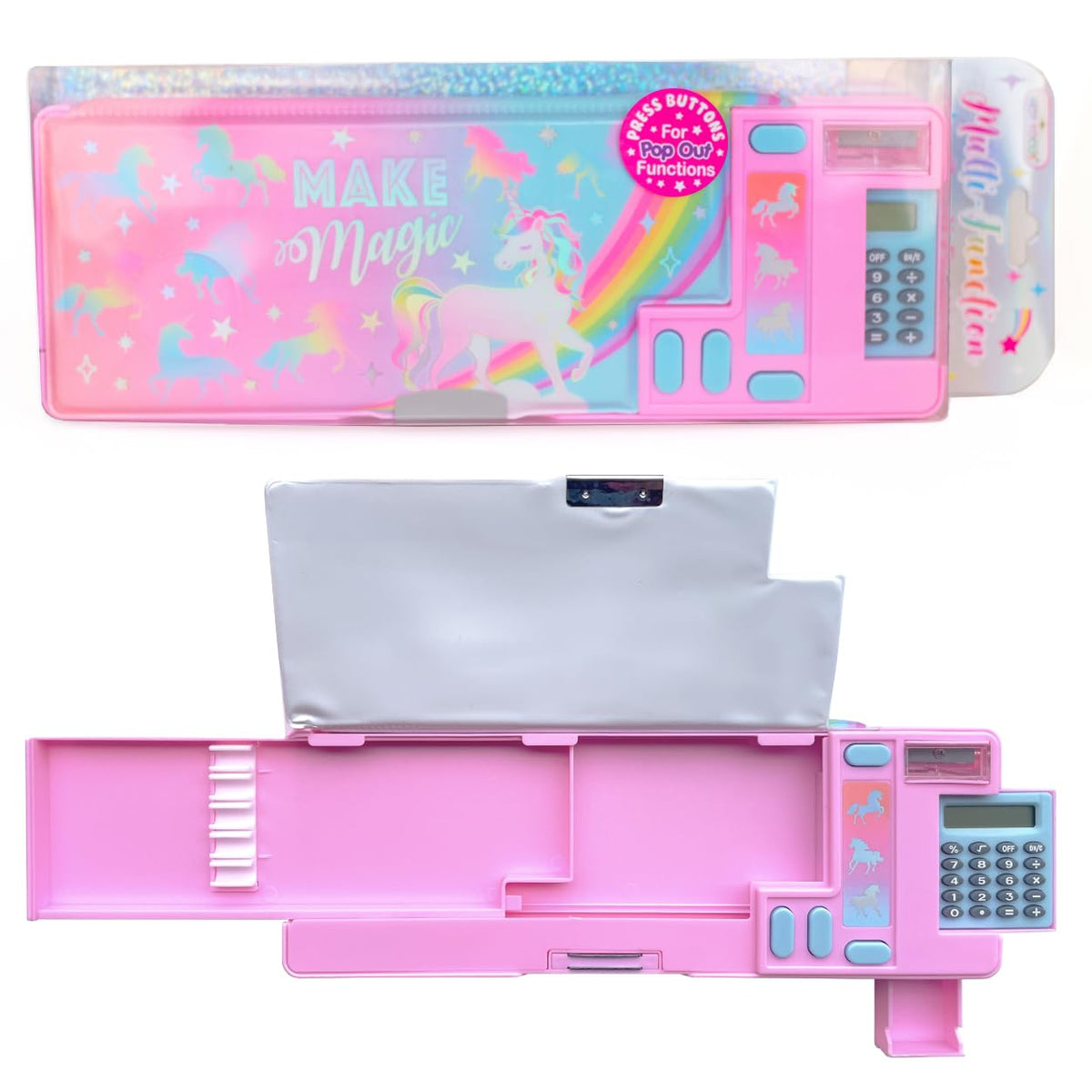 Hot Focus Unicorn Pencil Case – Multifunction Mechanical Pencil Box for Girls, 2 Compartments