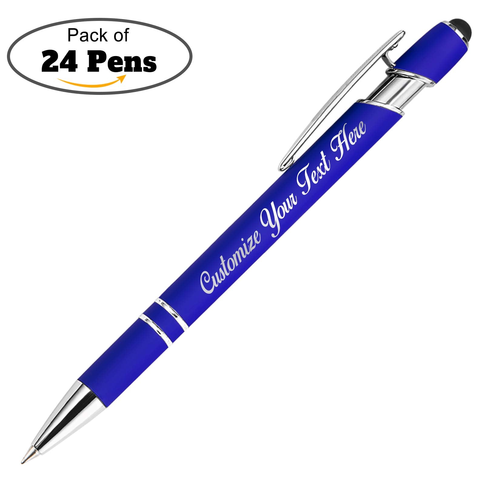 Personalized Pens with Stylus Tip, Custom Engraving Pens 24PCS, Soft Touch Ballpoint Pen, Printed