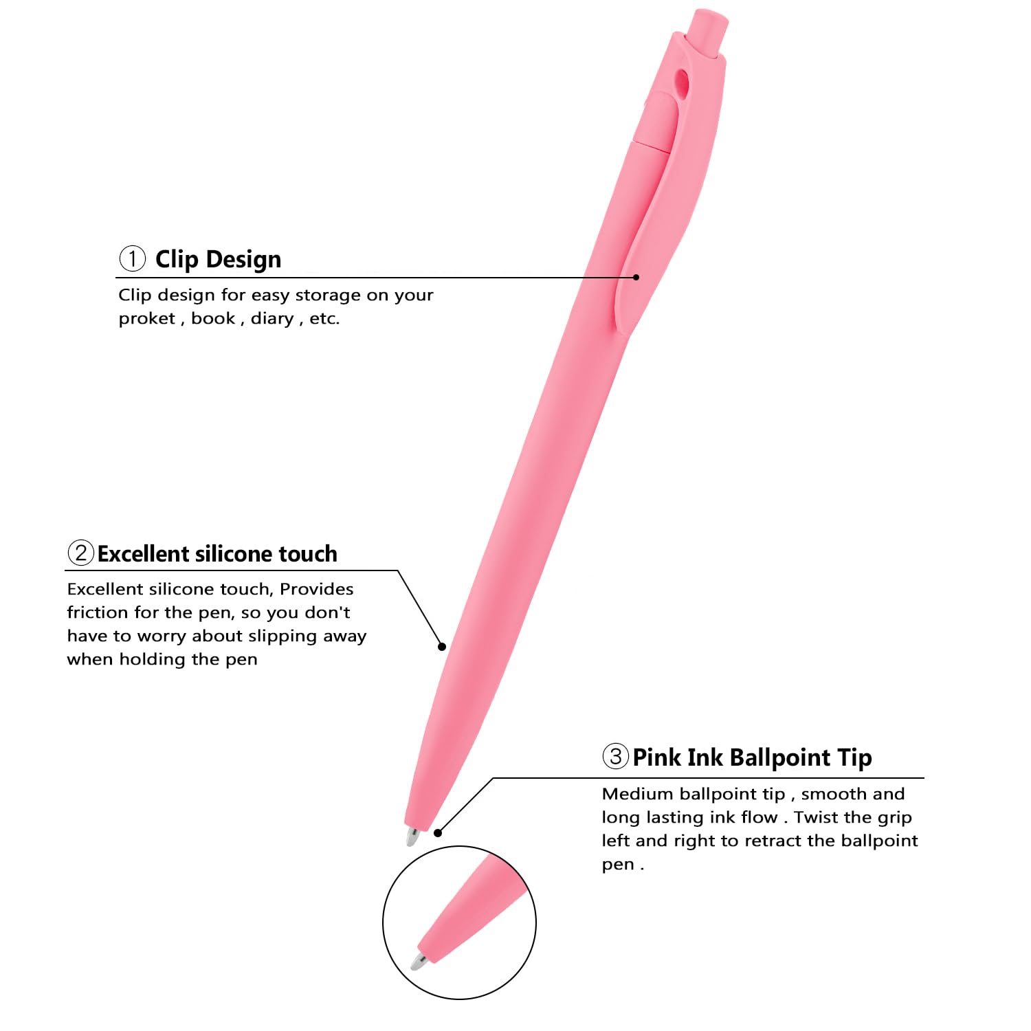 Aozora Pens Bulk 80 Pack Click Pens No Bleed,Wholesale Retractable Ballpoint Pens Medium