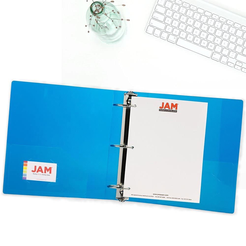 JAM PAPER Plastic 3 inch Binders - Assorted 3 Ring Binders (Red, Blue, Green & Orange) - 4/Pack