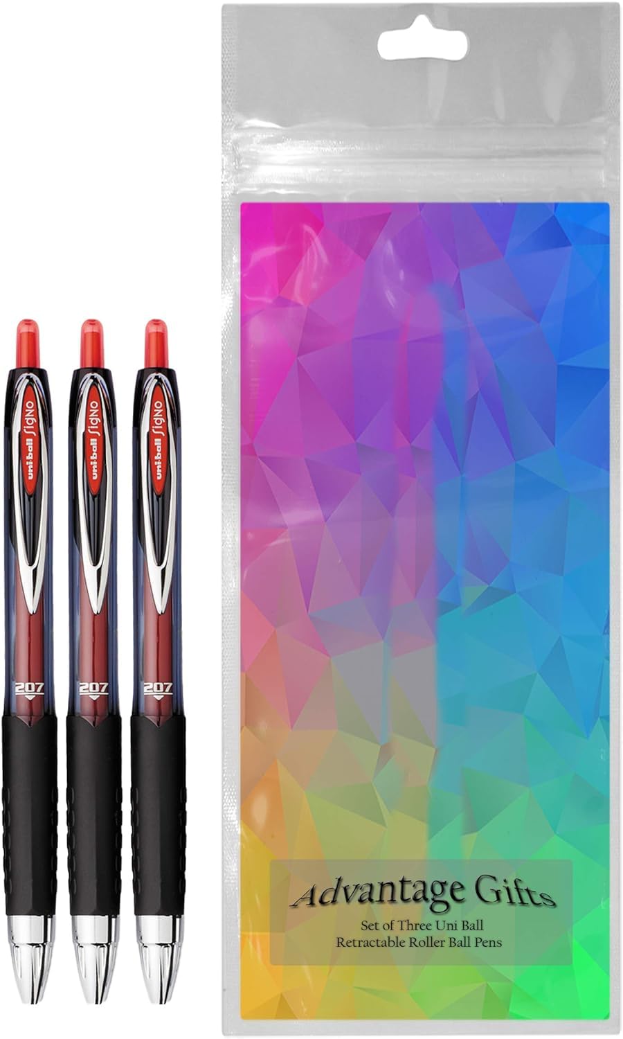 Advantage Gifts Signo 207 Roller Ball Retractable Gel Pens, Medium Point (0.7mm), Red Ink, 3 Count