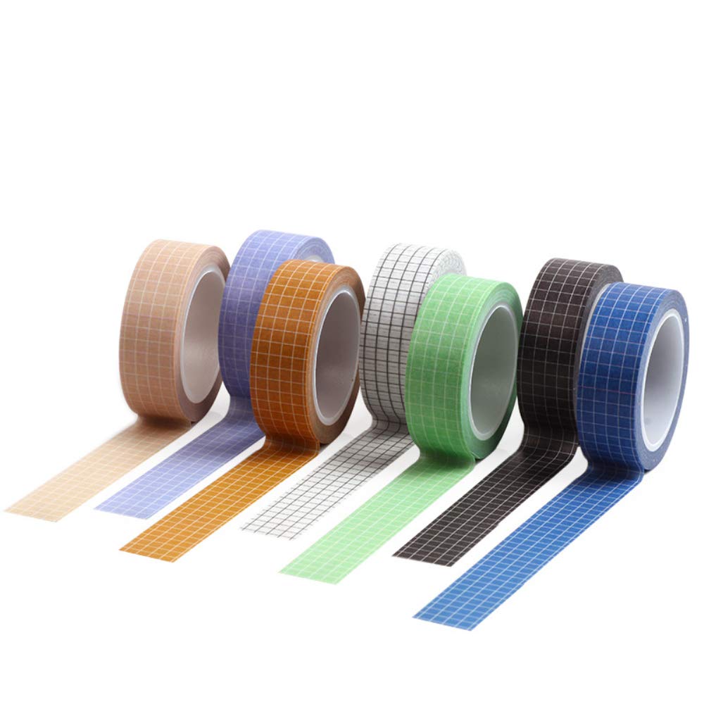 7 Rolls Grid Washi Tape Set 0.6in x 32ft Colorful Writable Paper Adhesive Masking Tapes Sticky