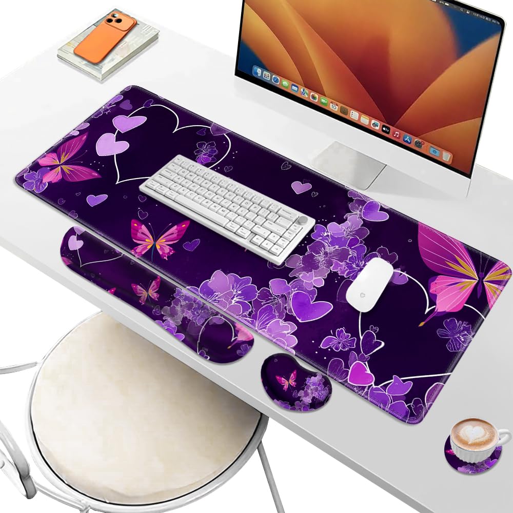 Desk Pad and Keyboard Wrist Rest, Large Mouse Pad + Keyboard Pad+Mouse Wrist Support, Non-Slip Desk