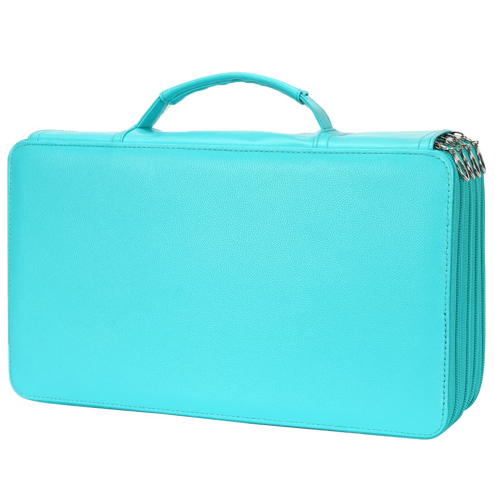 Vomgomfom 300 Slots Marker Case 4-Layer PU Leather, Handle, Solid Green