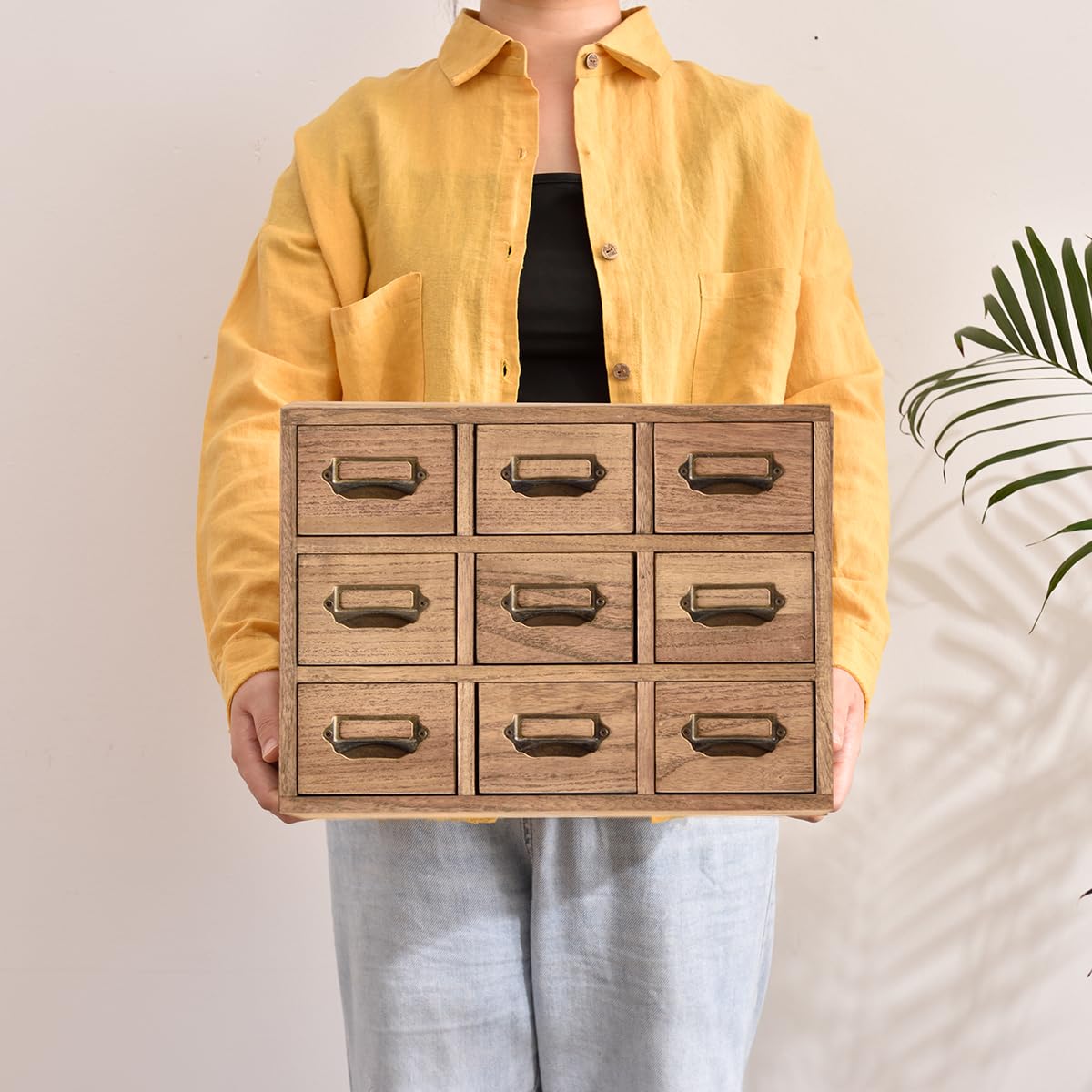 KIRIGEN Wooden Desk Organizer with 9 Drawers, Storage Cabinet, Brown
