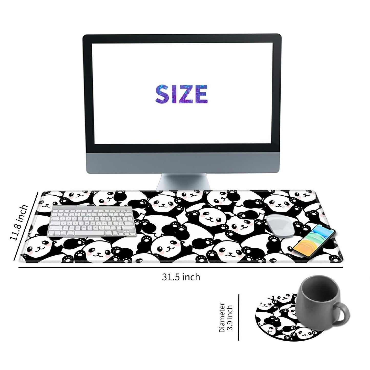 BEOTIWAD Large Mouse Pad with Cup Coaster, Cute Panda