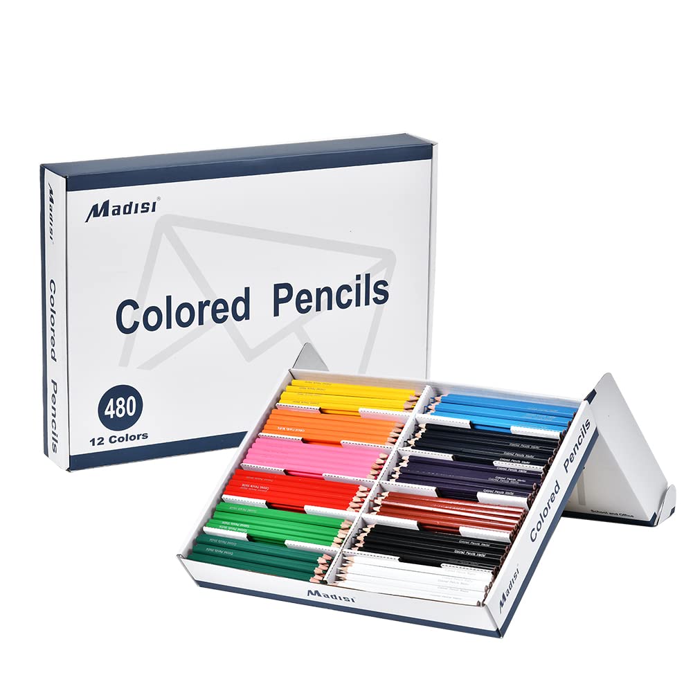 Madisi Colored Pencils Bulk, 480 Pack, 12 Assorted Colors, Pre-Sharpened