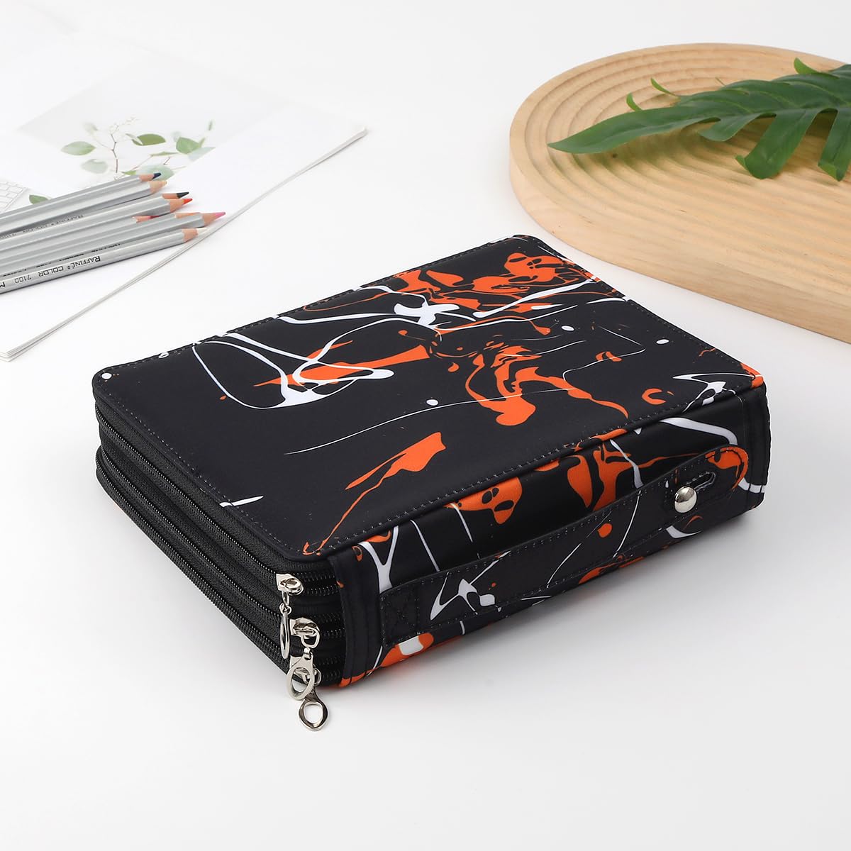 Lbxgap Canvas 120 Slots Pencil Case 3-Layer Zipped Holder w/Handle