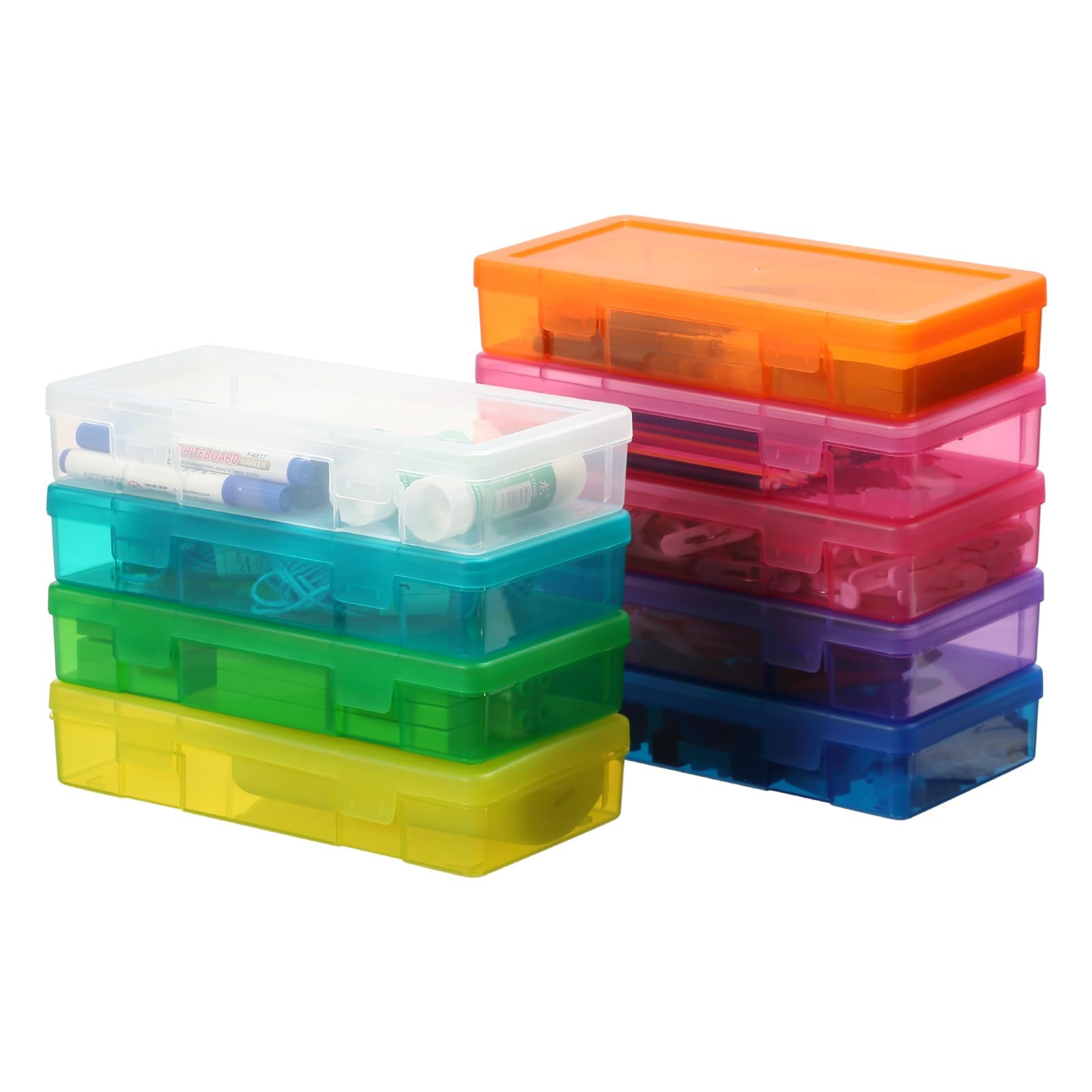 novelinks Clear Pencil Box and Small Plastic Storage Containers with Lids