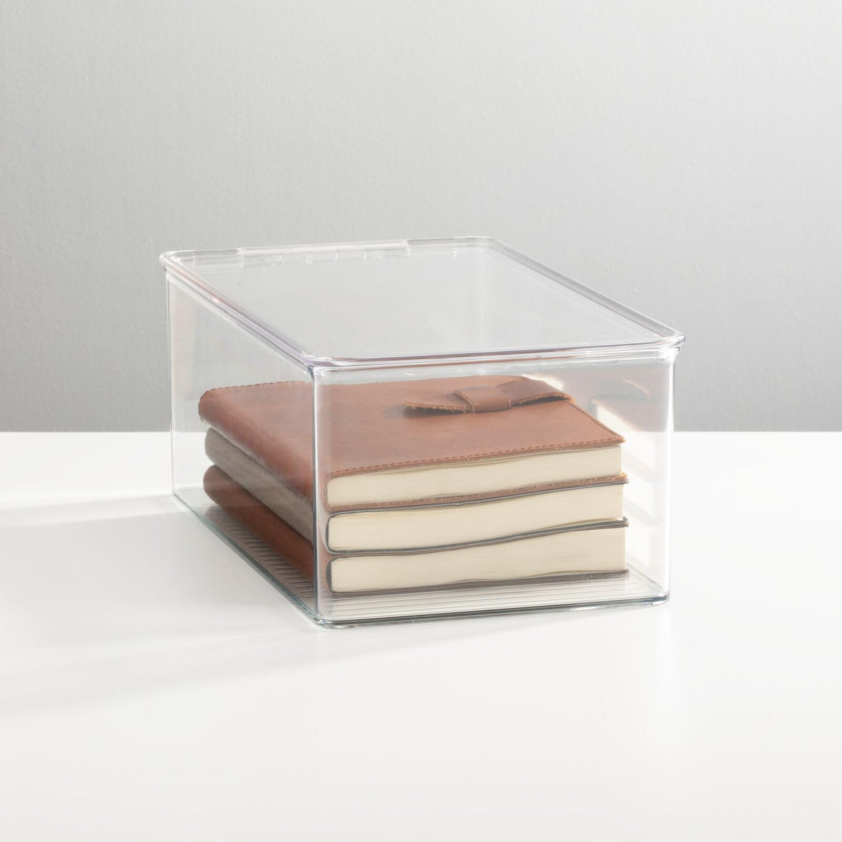 mDesign Plastic Stackable Home Office Storage Organizer Box with Hinge Lid - Holder Container Bin
