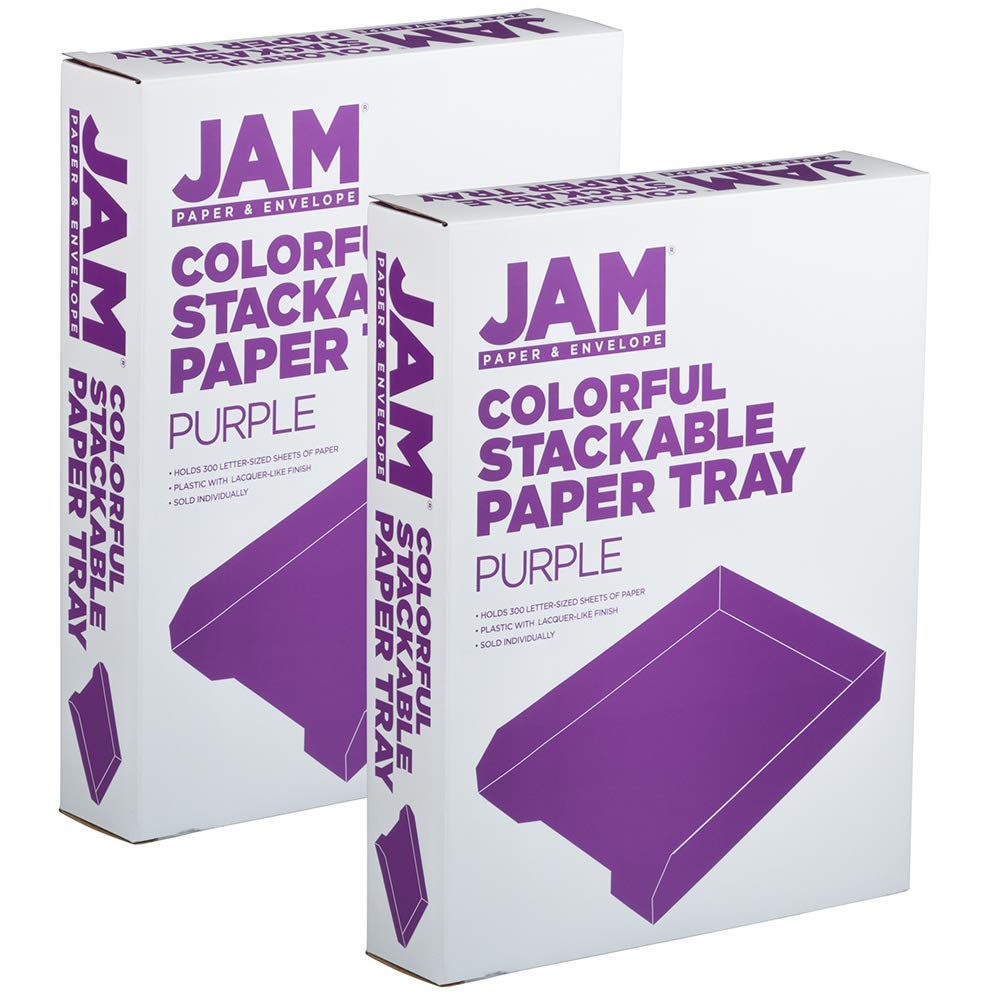 JAM PAPER Stackable Paper Trays - Purple - Desktop Document, Letter, & File Organizer Tray - 2/Pack