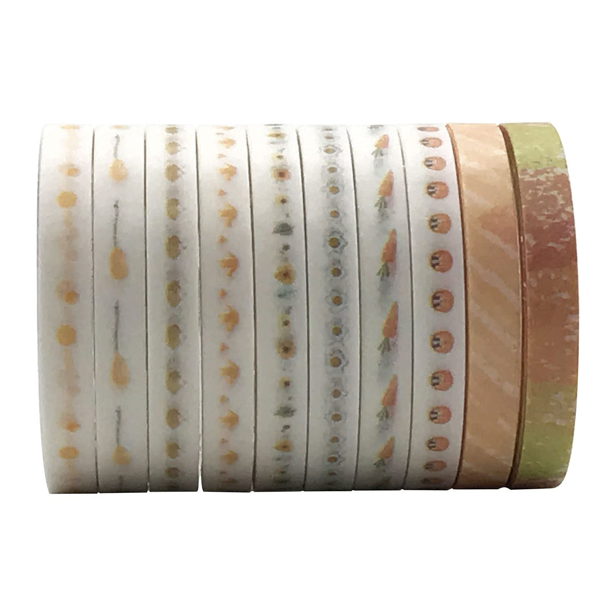 ZMLSED Vintage Pattern 5mm Wide Skinny Washi Tapes Set, 10 Rolls Minimalist Yellow Japanese Masking