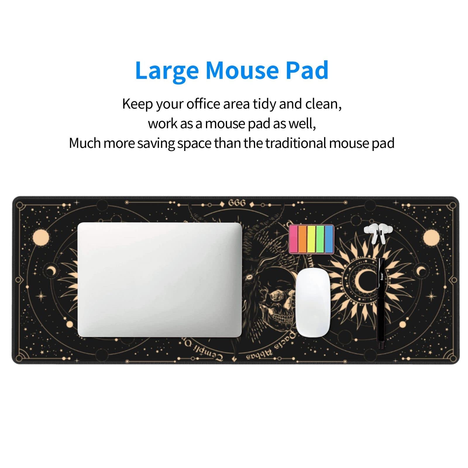 Sun and Moon Gothic Skull Goat Mouse Pad Extended Large Gaming Mouse Pad XL Oversized Desk Pad