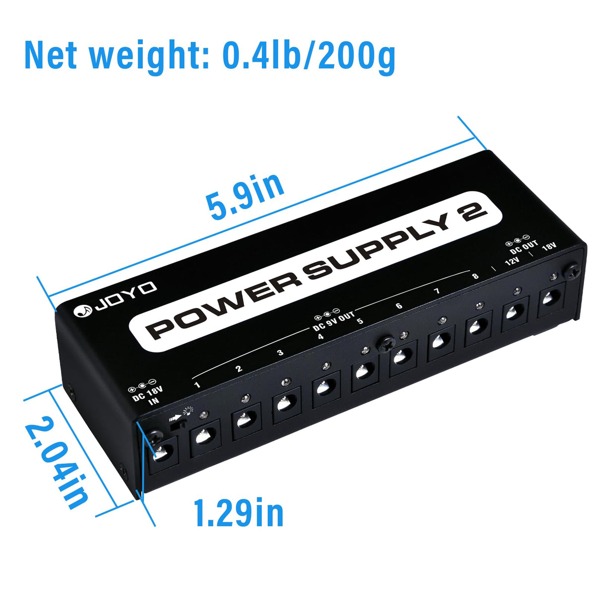 JOYO Guitar Pedal Power Supply 10 Isolated Output DC 9V 12V 18V Options for Distortion, Reverb