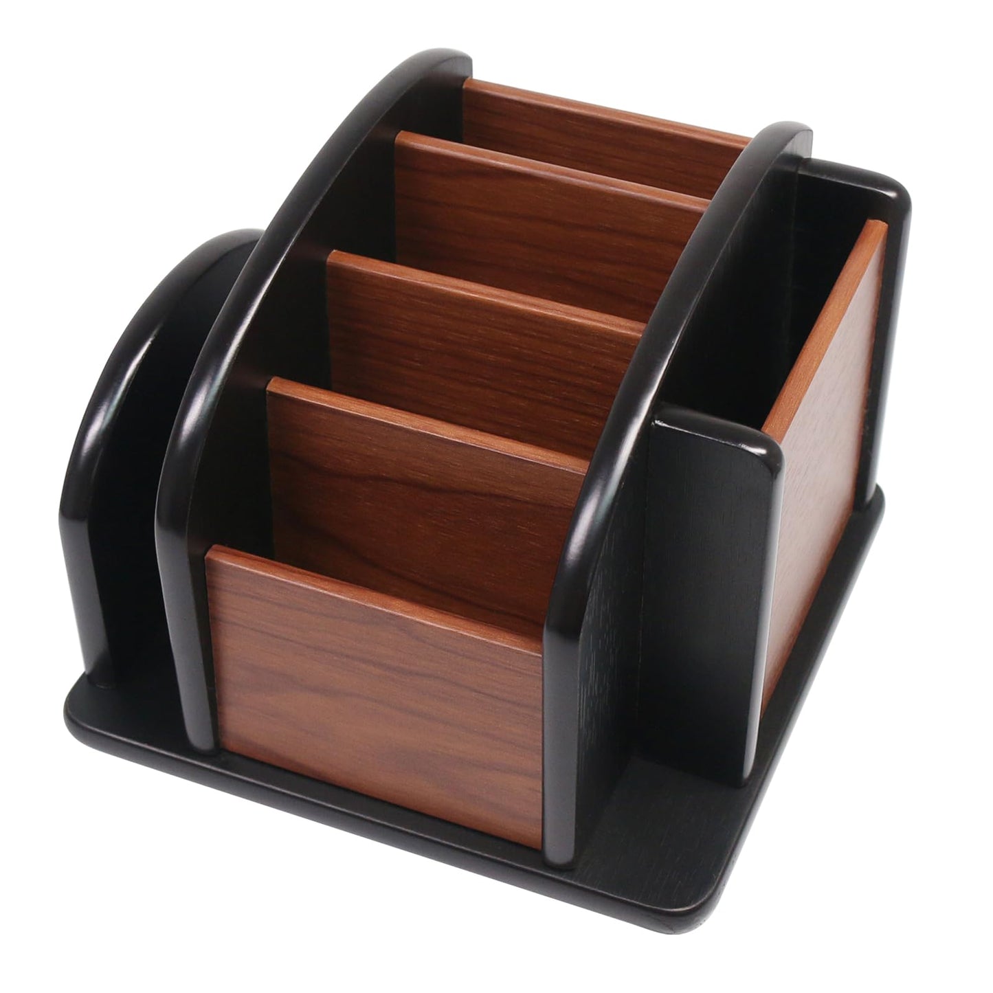 Coideal Remote Control Holder Caddy, 360° Rotating Coffee Table Organizer with 6 Compartments, Wood