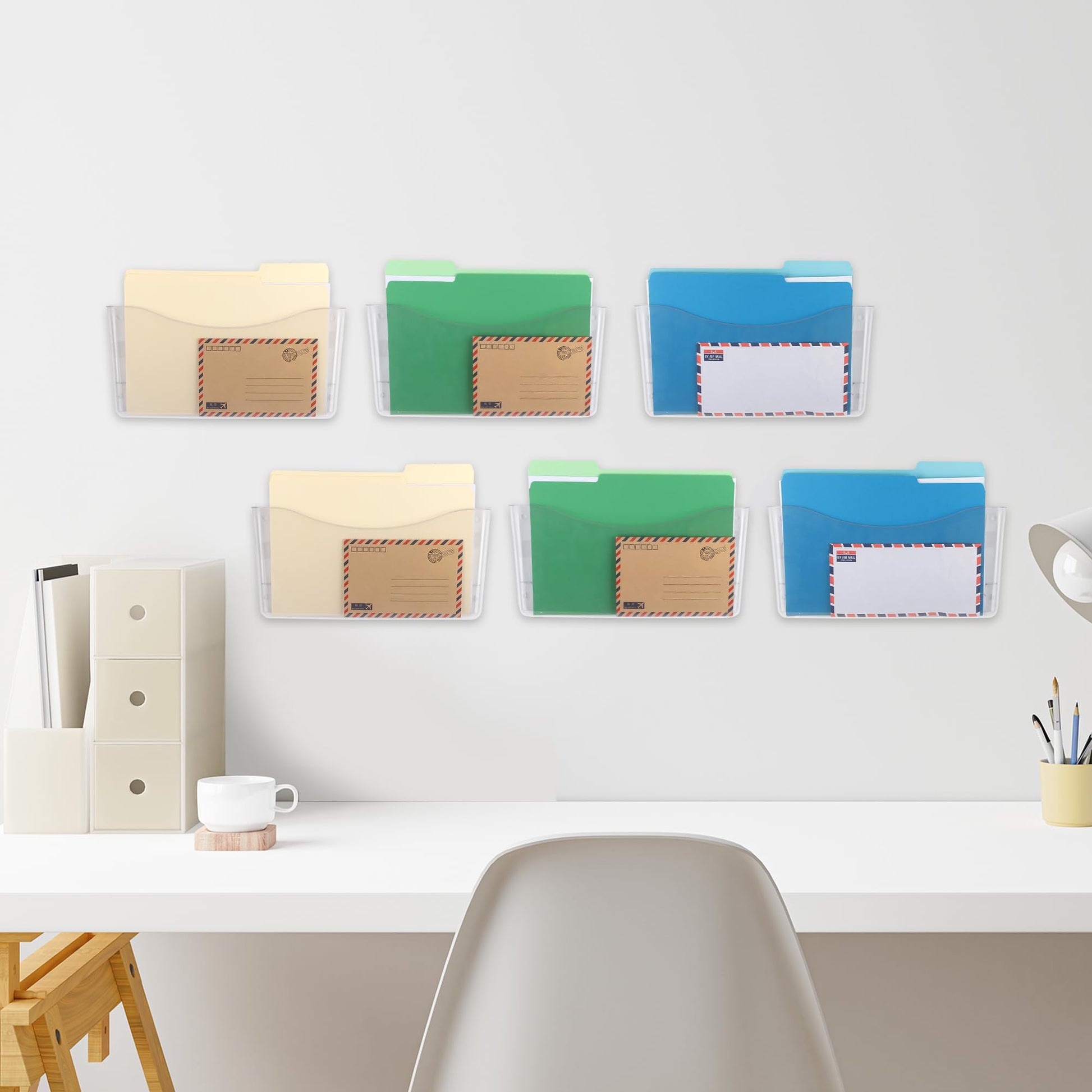 EASEPRES 6 Pack Clear Single Pocket Hanging File Organizer, Plastic Wall Mount Paper Mails