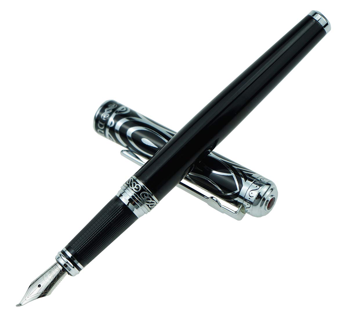 erofa Duke Ruby Black Fountain Pen Fude Nib with Original Gift Box, Iridium Bent Nib Writing Pen