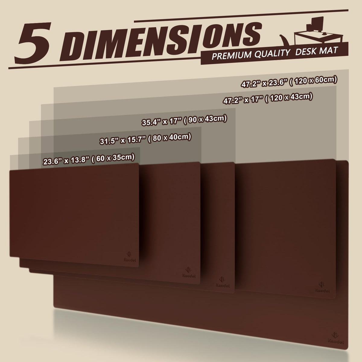 K KNODEL Extra Large Desk Mat, Leather Mouse Pad (47.2"x17", Dark Brown)