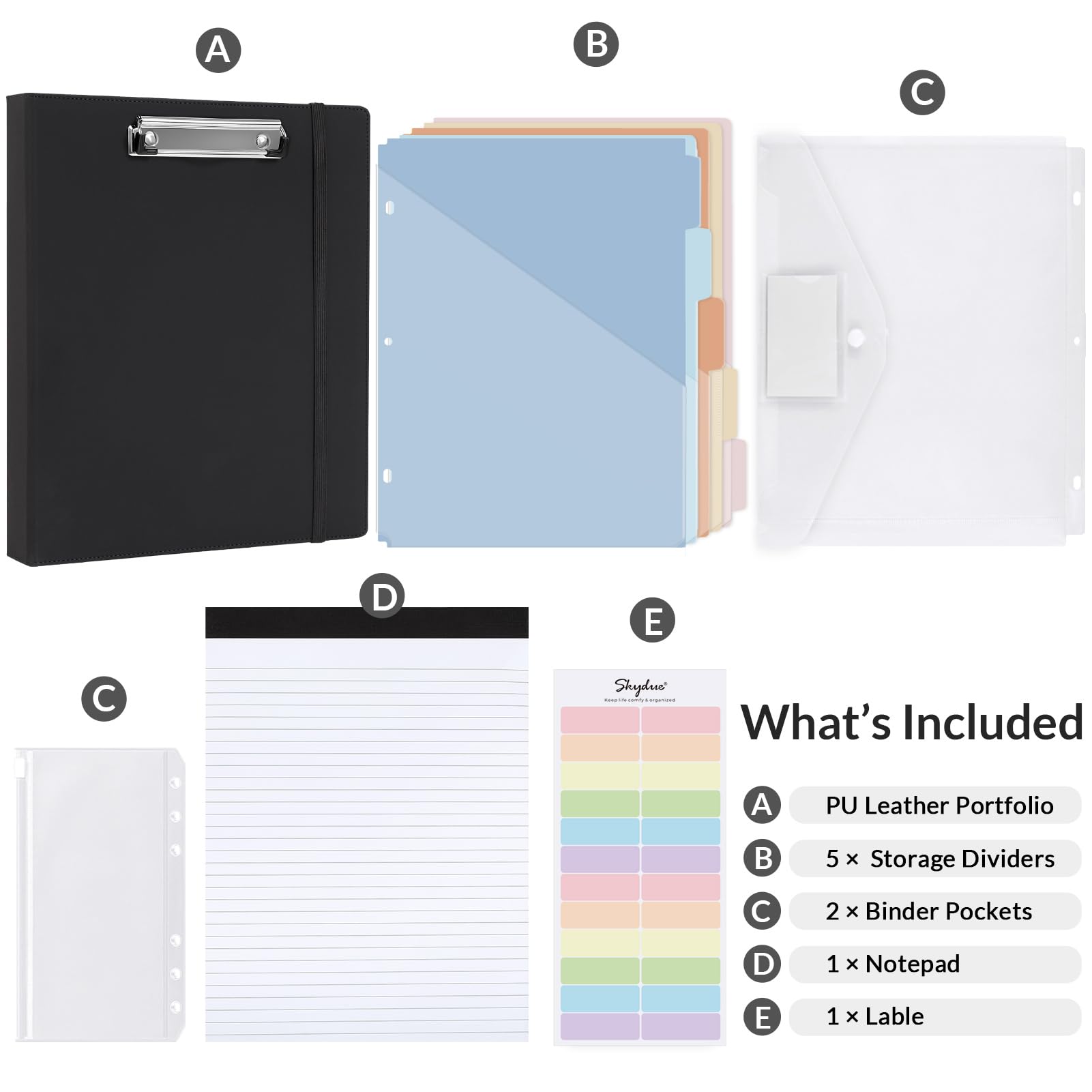 SKYDUE 3 Ring Binder with Clipboard, 11.7" × 10.2" Faux Leather Binder