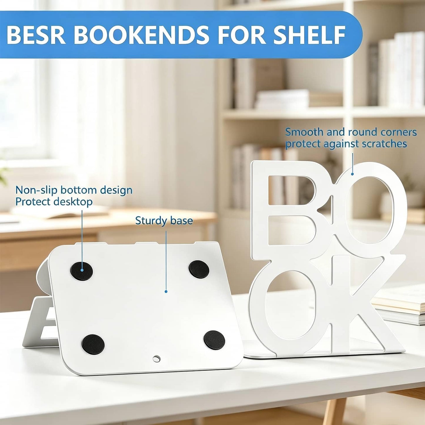 Book Ends - Decorative Metal Book Ends Supports for Bookrack Desk,Books, Unique Appearance