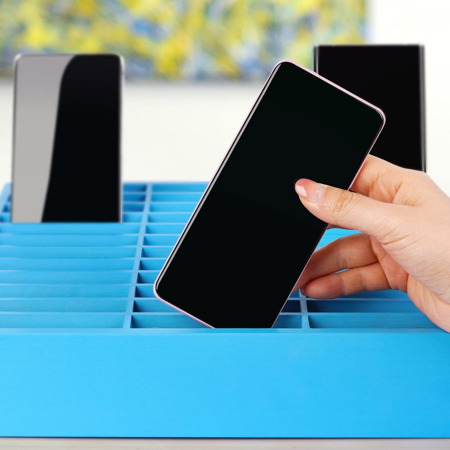 Ozzptuu 36-Grid Wooden Cell Phone Holder Desktop Organizer