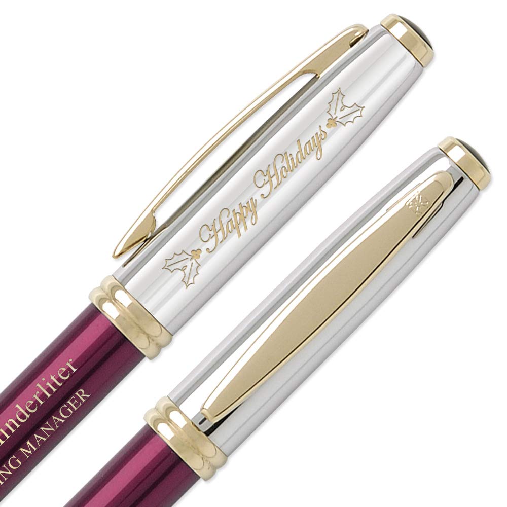 Imprints Online Custom Laser Engraved Executive Metal Ballpoint Pens With Happy Holidays Design.