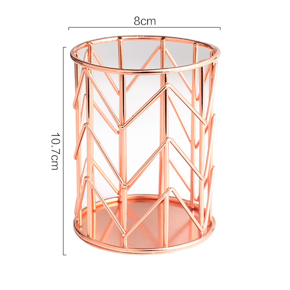 HSYMQ Pen Holder for Desk, Make Up Brush Holder Rose Gold Metal Wire Pencil Cup Holders