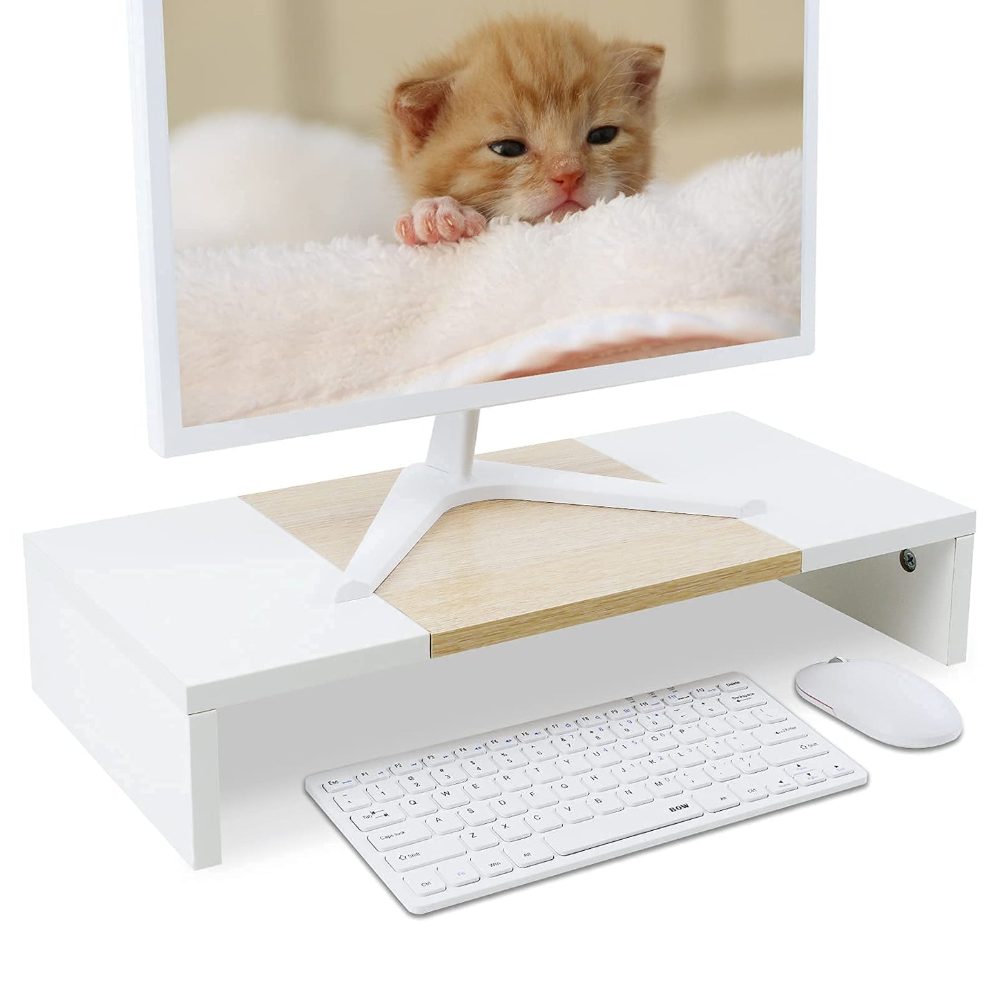 TEAMIX 20 Inch Monitor Stand Riser, Wooden Desktop Riser for TV/PC/Laptop/Printer, Cozy Monitor