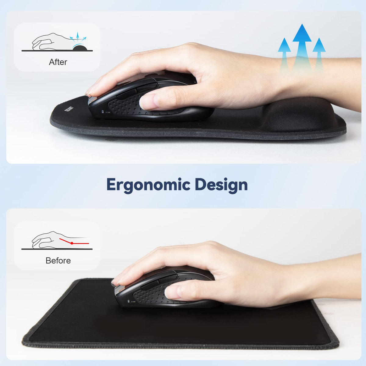 TECKNET 2 Pack Gaming Ergonomic Mouse Pad with Wrist Support Black