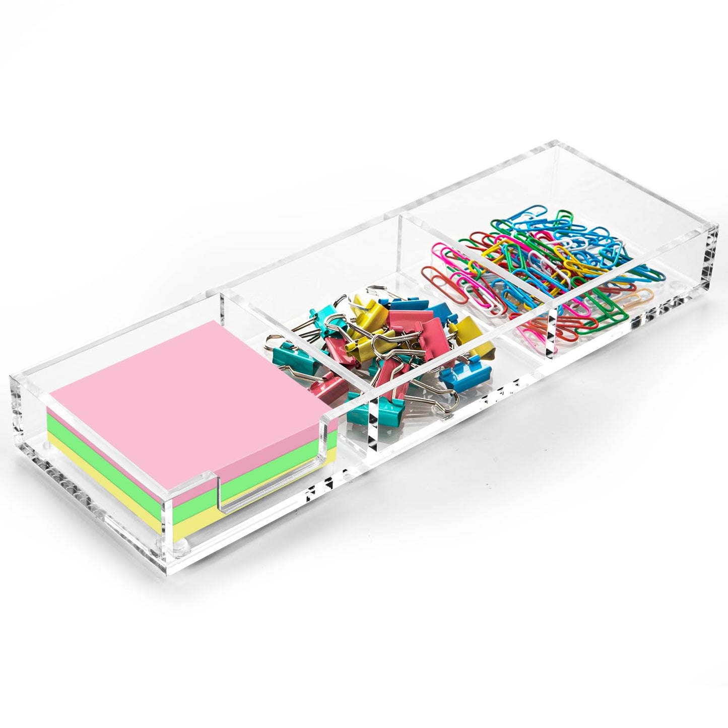 WORHE Sticky Note Holder 3 in 1 Clear Acrylic Self-Stick Memo Pads Holders Desk Organizer for