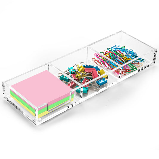WORHE Sticky Note Holder 3 in 1 Clear Acrylic Self-Stick Memo Pads Holders Desk Organizer for