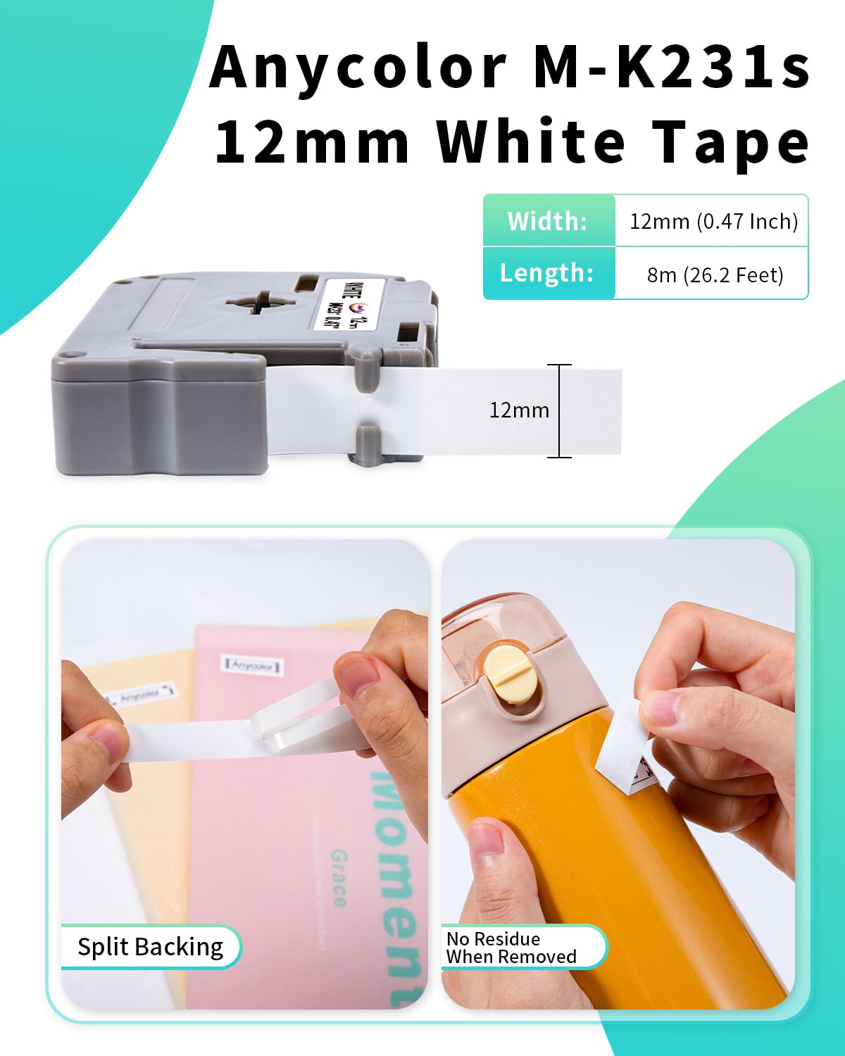 Anycolor Compatible with Brother Ptouch M Tape PTM95 Colored Label Tape