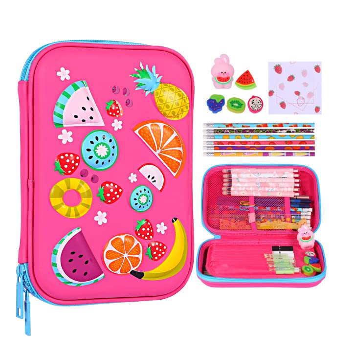 homicozy Pencil Case for Girls,Cute Fruit Stationary Set for Kids,3D EVA School Large Capacity
