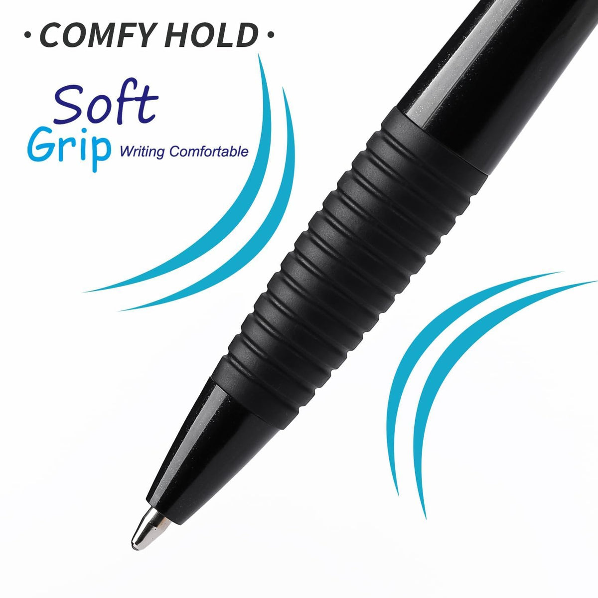 Sikao Black Pens Bulk, 60 Pack Gripped Slimster Ballpoint Pens