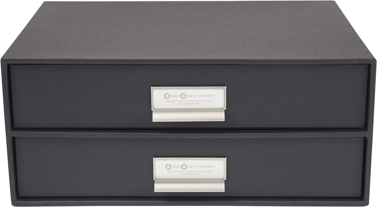 Bigso Box of Sweden Birger 2-Drawer Fiberboard Label Frame Document Letter Box | Desktop Drawers