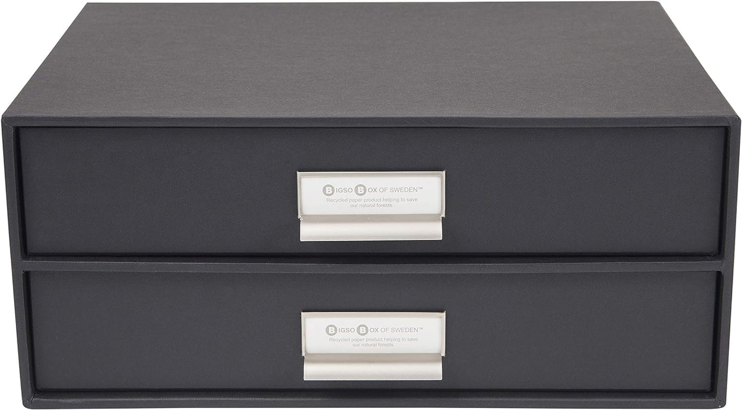 Bigso Box of Sweden Birger 2-Drawer Fiberboard Label Frame Document Letter Box | Desktop Drawers