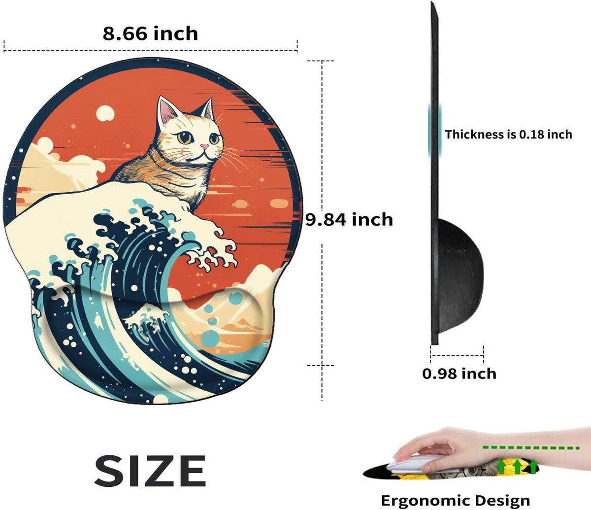 Cat Mouse Pad with Wrist Support Moon Mousepad Wrist Rest Gel Mouse Mat Gaming Cushion Mouse Pads