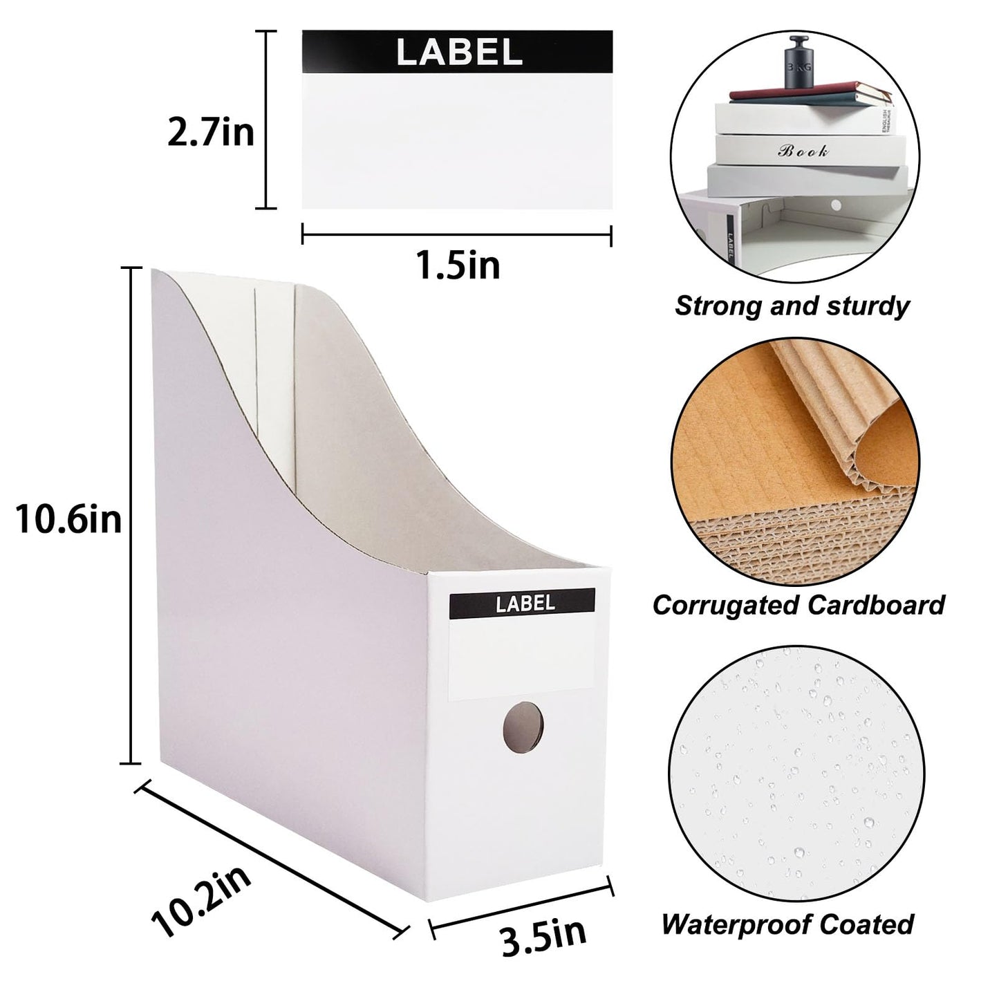 Limitliho 24 Pack White Cardboard Magazine Holder for Desk or Shelves