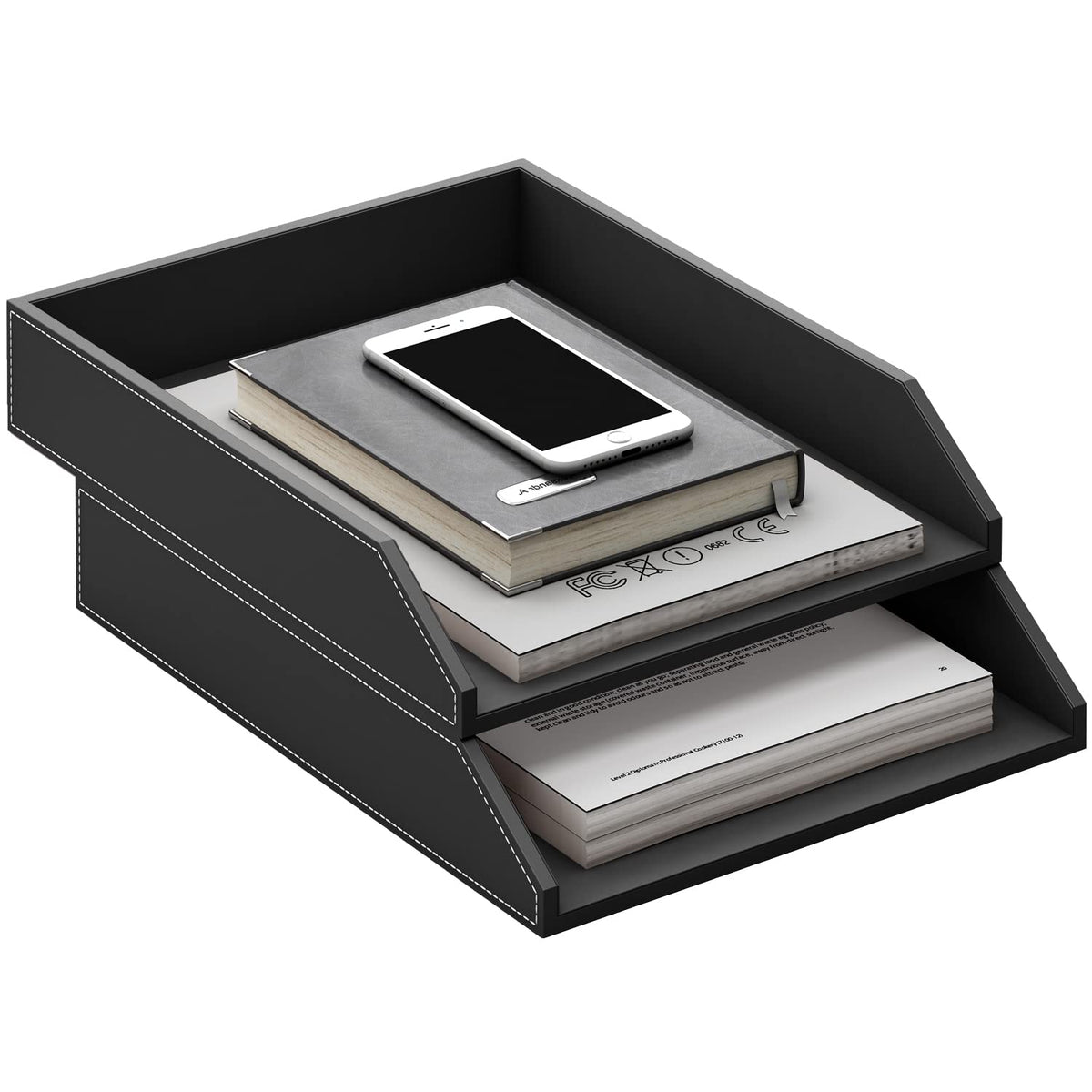 Leather Letter Tray, Thipoten Stackable Desk Organizer Holder for Office Supplies, Paper, File