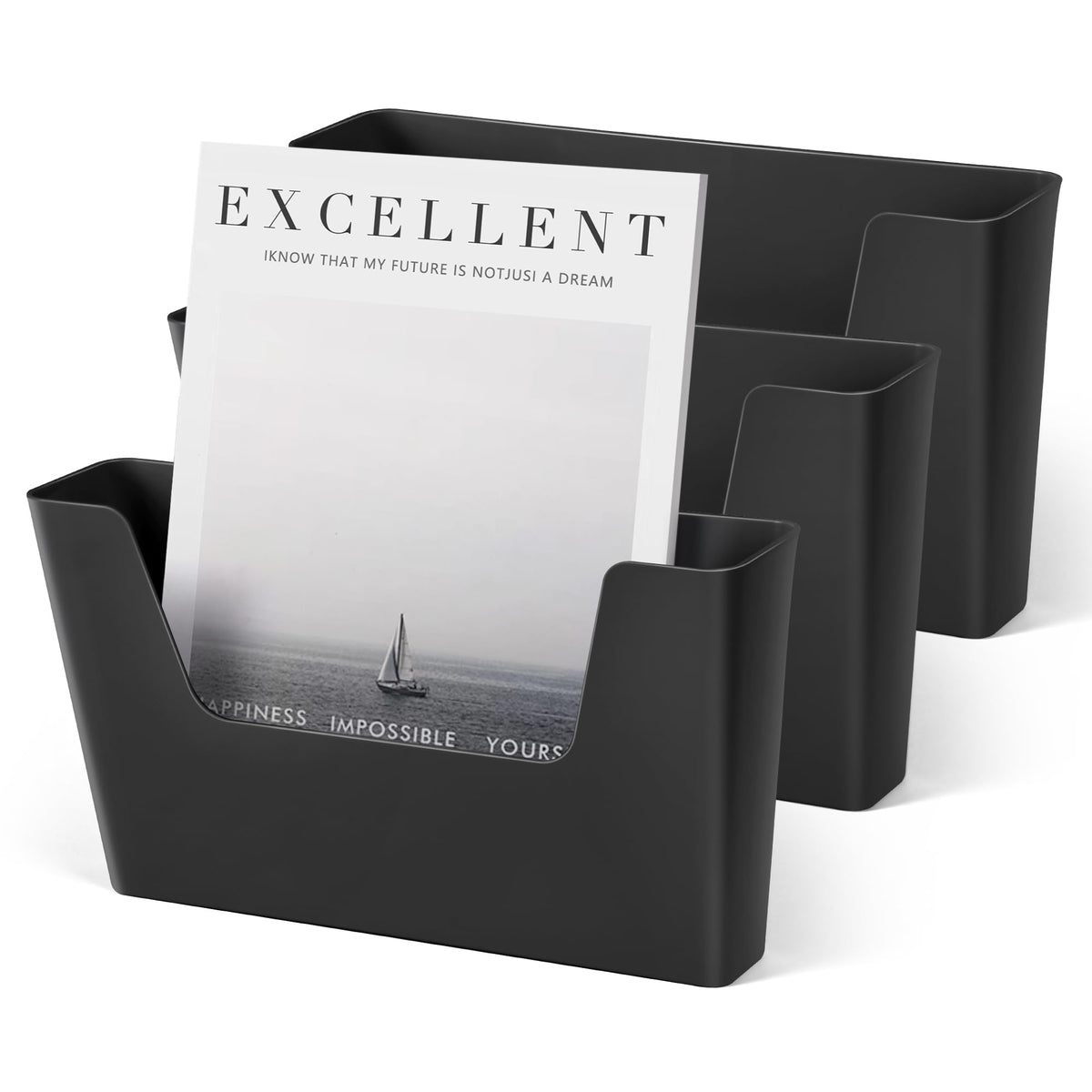 YOHOM Adhesive File Holder Plastic Document Folder Door No Drilling Mount Mail Magazine Organizer