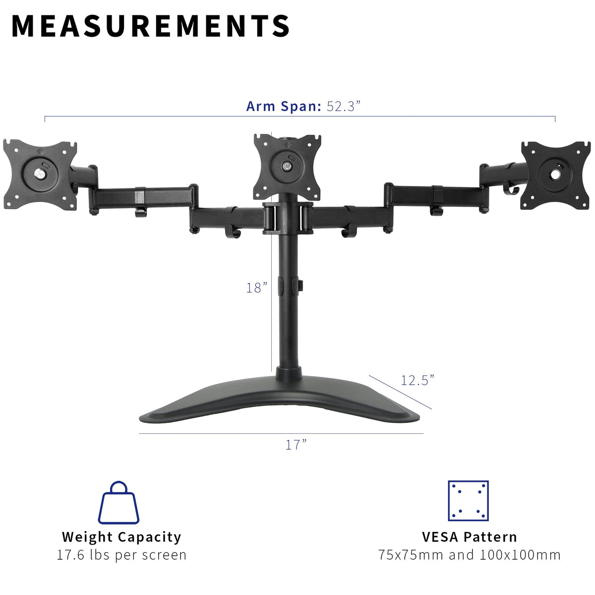 VIVO Triple Monitor Mount Fully Adjustable Desk Free Stand for 3 LCD Screens up to 24 inches