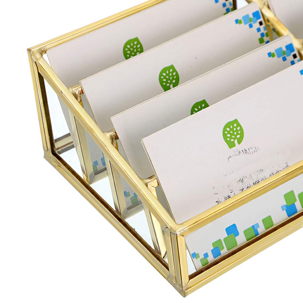 Hipiwe Gold Glass Business Card Holder Mirrored Name Cards Stand, 8 Slot