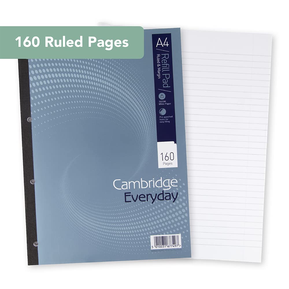 Cambridge Lined Paper A4 Refill Pad, 160 Pages, Pack of 5