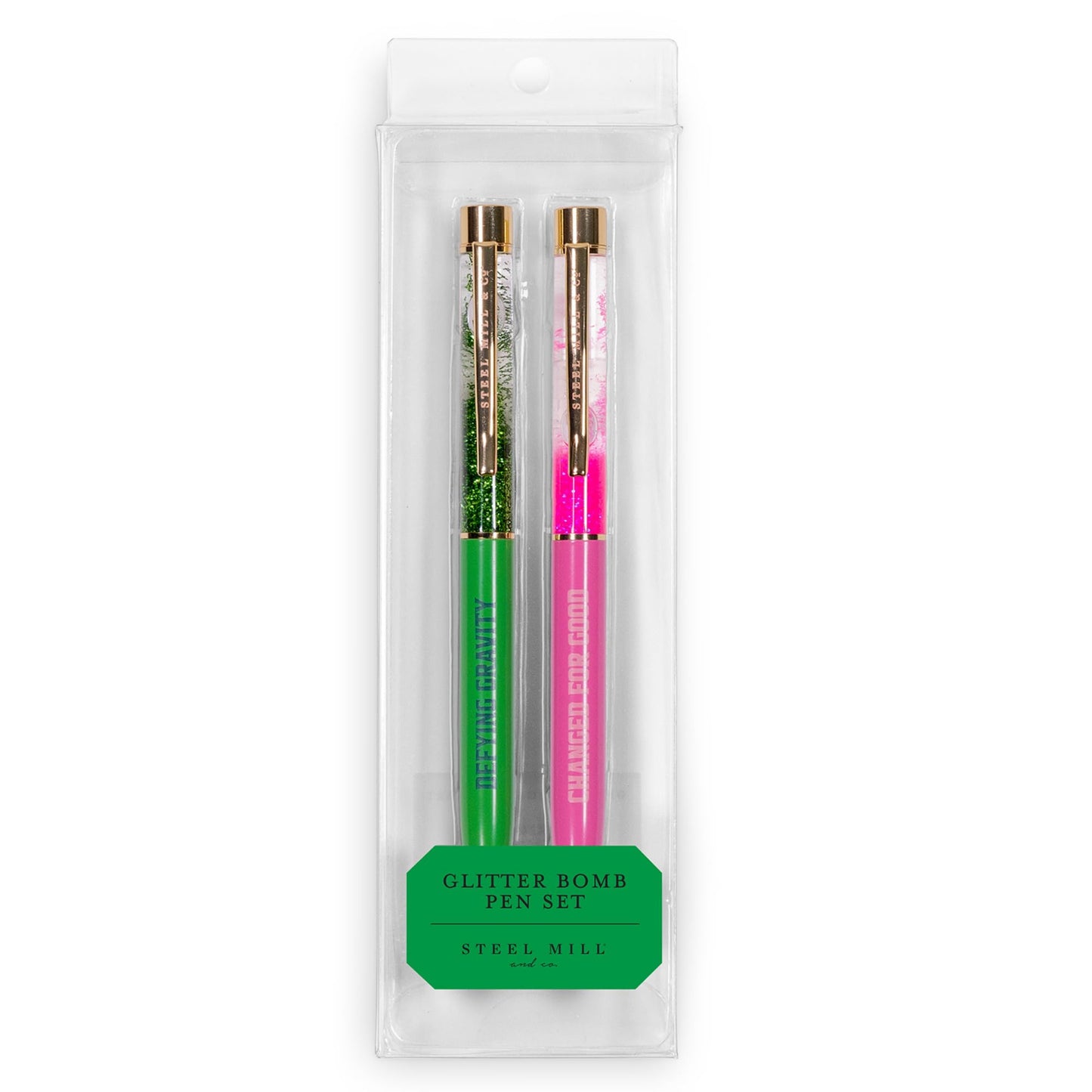Steel Mill & Co. Glitter Bomb Pen Set of 2, Pink and Green
