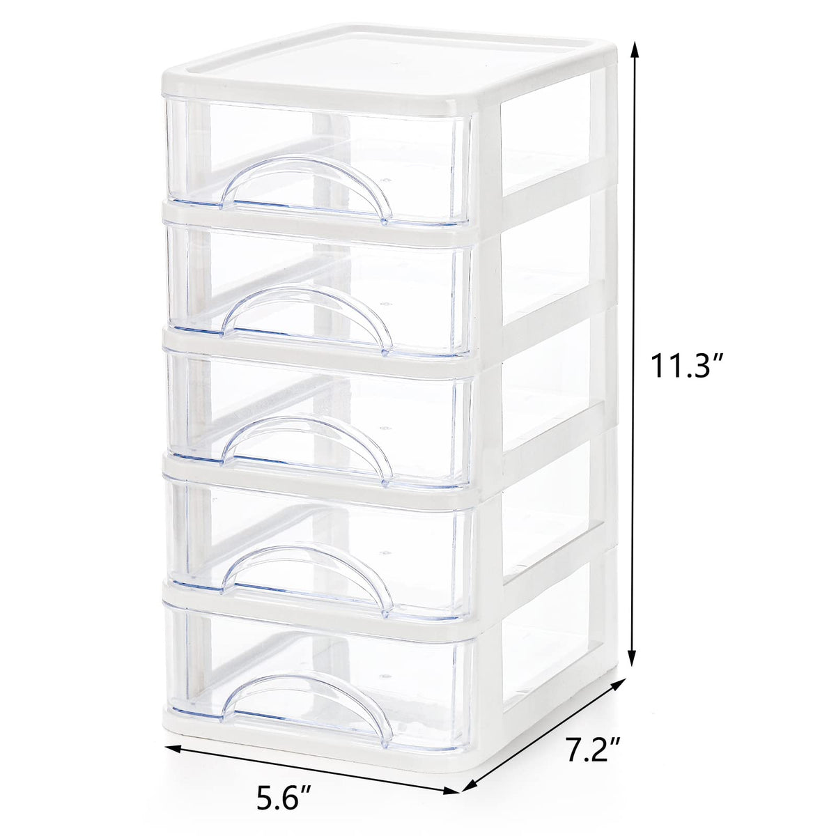 Hedume Desktop Drawer, Clear 5 Drawer Desktop Storage Unit, White Frame with Clear Drawers, Drawer