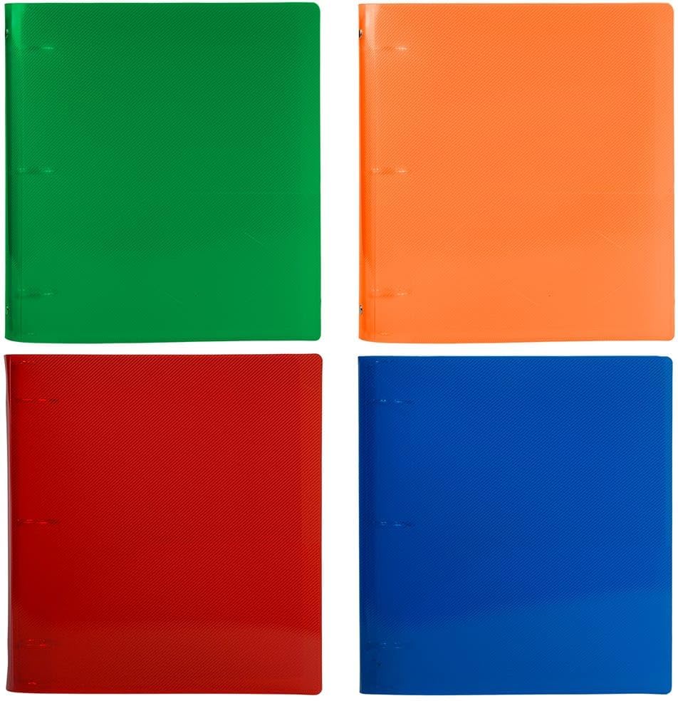 JAM PAPER Plastic 1.5 inch Binders - Assorted 3 Ring Binders (Red, Blue, Green & Orange) - 4/Pack