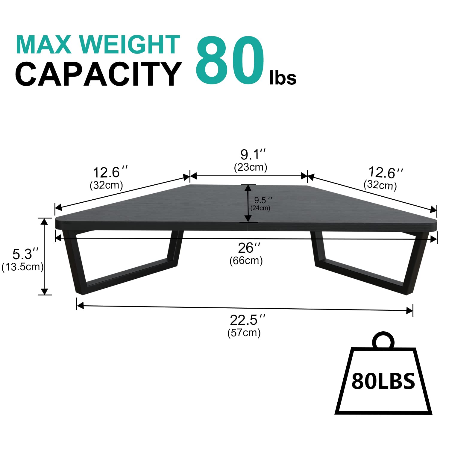 TEAMIX 26 inch Corner Monitor Stand Riser with Keyboard Storage, Black